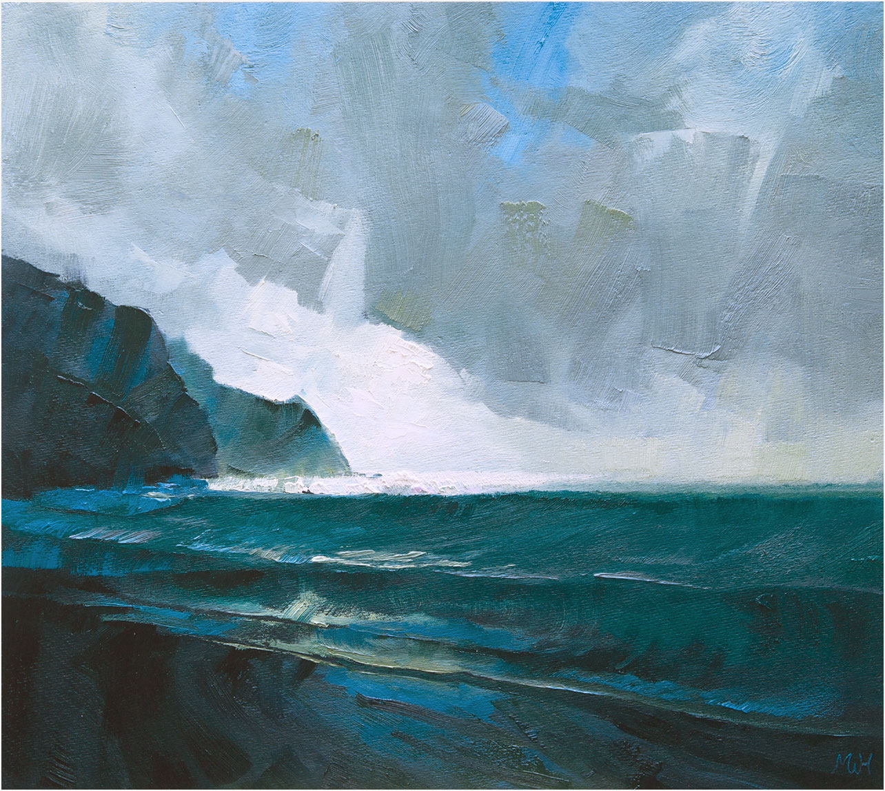 Framed picture of sunset across the sea.